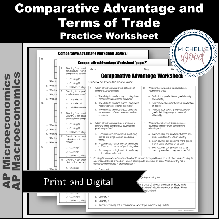 Comparative Advantage Practice Worksheet Print and Digital Michelle