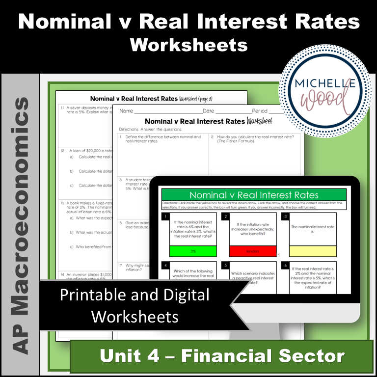 Nominal v Real Interest Rates Worksheets - Michelle Wood
